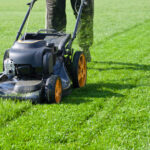 Worker,Guy,Shake,Pour,Grass,From,Lawn,Mower,Bag,Into